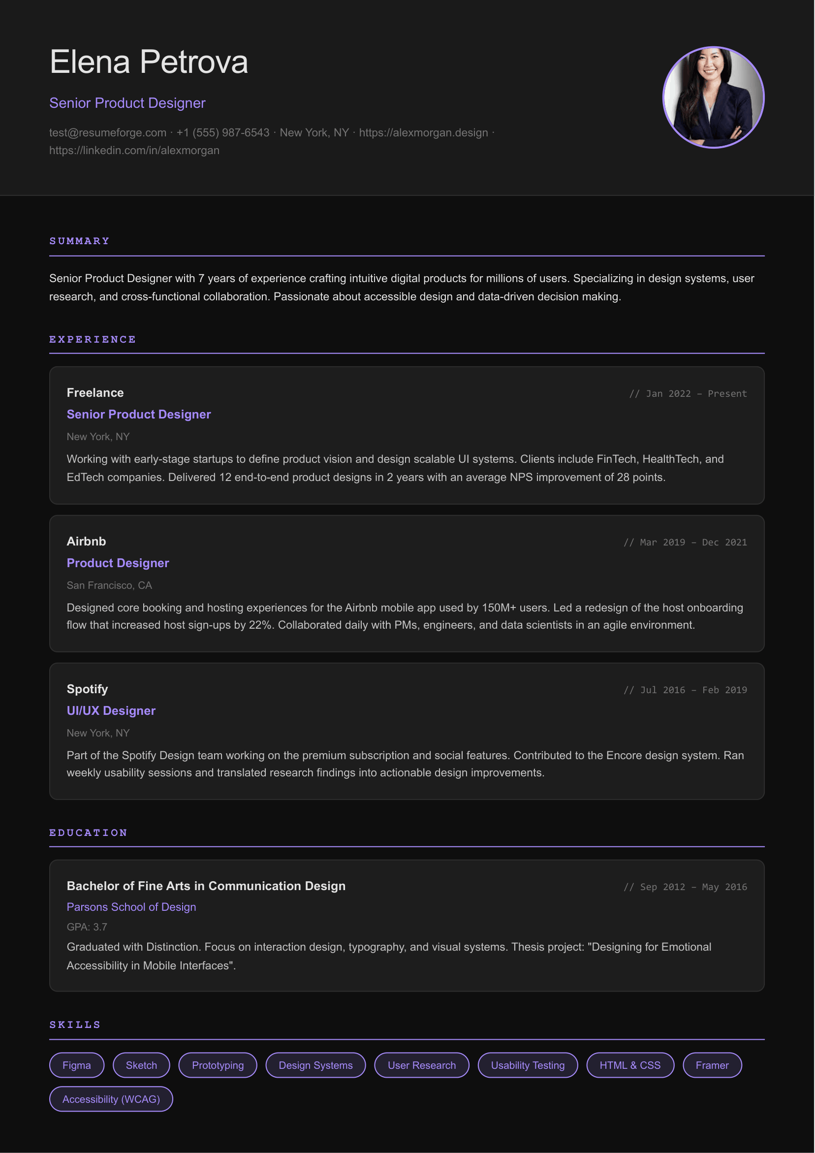 Noir template preview