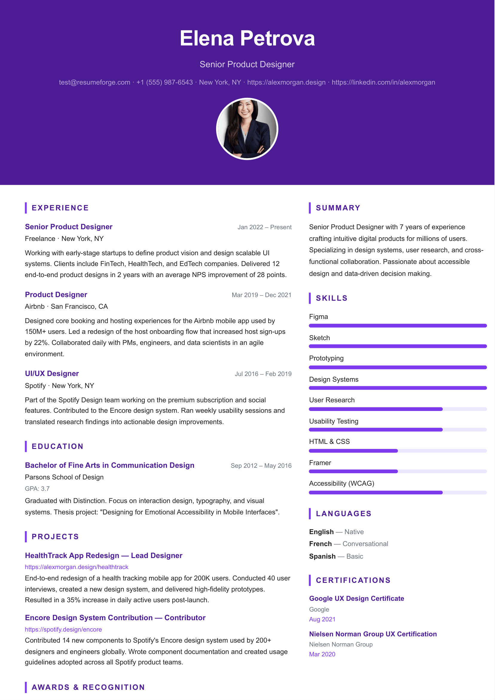 Violet template preview