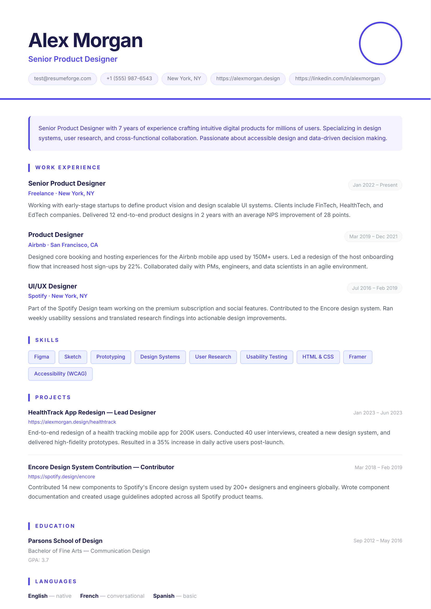 Impact resume template preview