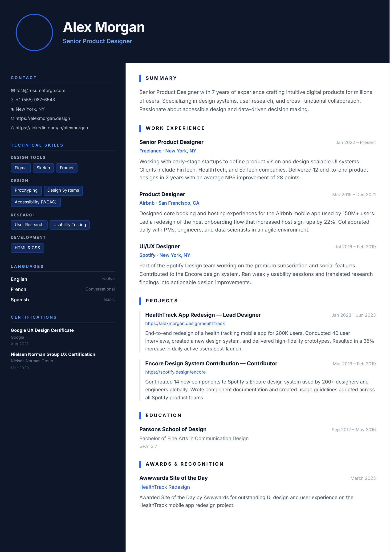 Nexus resume template preview